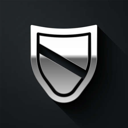 Silver Shield icon isolated on black background. Guard sign. Security, safety, protection, privacy concept. Long shadow style. Vectorのイラスト素材