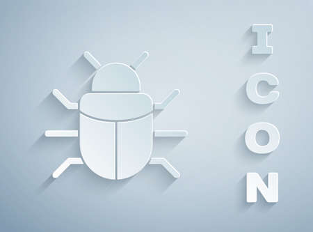 Paper cut System bug concept icon isolated on grey background. Code bug concept. Bug in the system. Bug searching. Paper art style. Vectorのイラスト素材