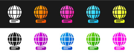 Set Worldwide icon isolated on black and white background. Pin on globe. Vectorのイラスト素材