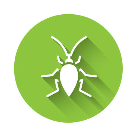 White Cockroach icon isolated with long shadow. Green circle button. Vectorのイラスト素材