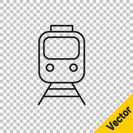 Black line Train and railway icon isolated on transparent background. Public transportation symbol. Subway train transport. Metro underground. Vectorのイラスト素材