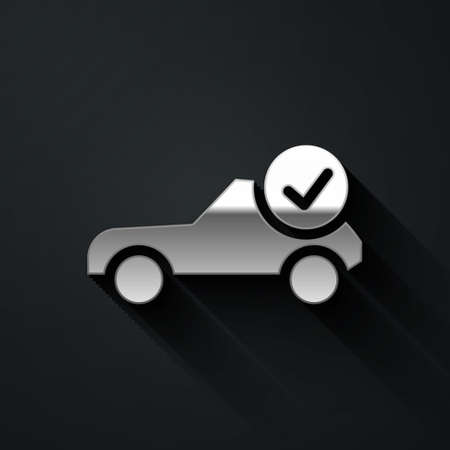 Silver Auto service check automotive icon isolated on black background. Car service. Long shadow style. Vector Illustrationのイラスト素材
