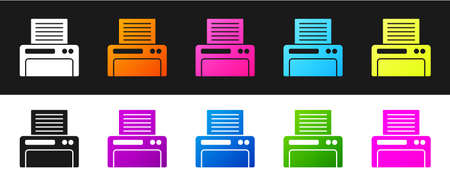 Set Printer icon isolated on black and white background. Vector Illustrationのイラスト素材