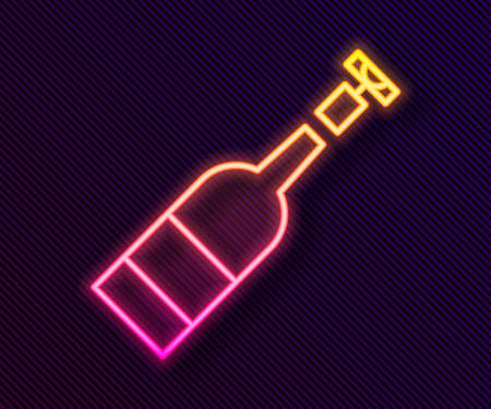 Glowing neon line Opened bottle of wine icon isolated on black background. Vector Illustrationのイラスト素材