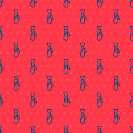 Blue line Tie icon isolated seamless pattern on red background. Necktie and neckcloth symbol. Vector Illustrationのイラスト素材