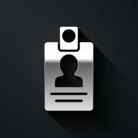 Silver Identification badge icon isolated on black background. It can be used for presentation, identity of the company, advertising. Long shadow style. Vectorのイラスト素材