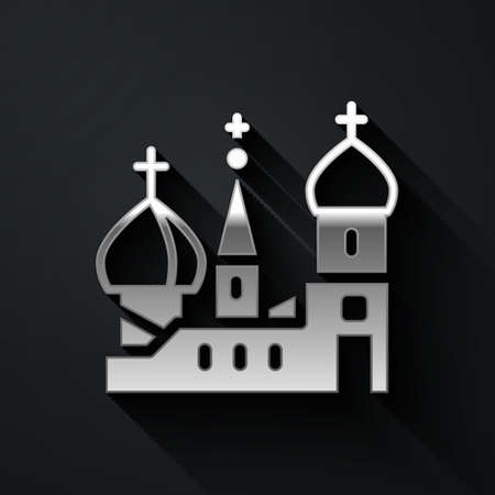Silver Moscow symbol - Saint Basils Cathedral, Russia icon isolated on black background. Long shadow style. Vectorのイラスト素材