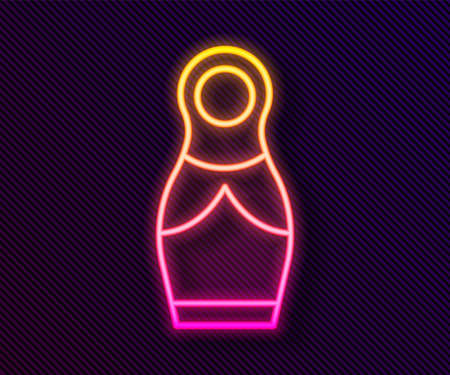 Glowing neon line Russian doll matryoshka icon isolated on black background. Vectorのイラスト素材