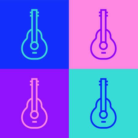 Pop art line Mexican guitar icon isolated on color background. Acoustic guitar. String musical instrument. Vectorのイラスト素材