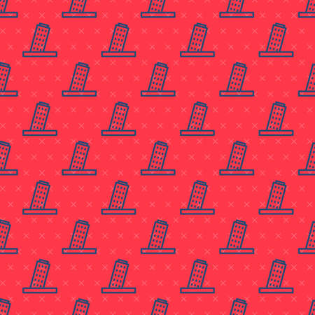 Blue line Leaning Tower in Pisa icon isolated seamless pattern on red background. Italy symbol. Vectorのイラスト素材