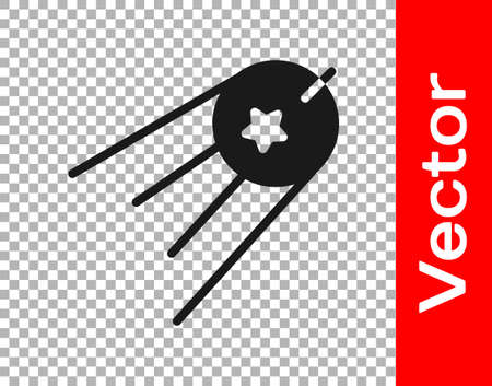 Black Satellite icon isolated on transparent background. Vectorのイラスト素材