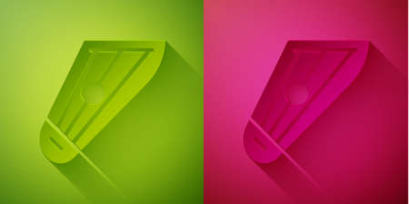 Paper cut Musical instrument kankles icon isolated on green and pink background. Paper art style. Vectorのイラスト素材