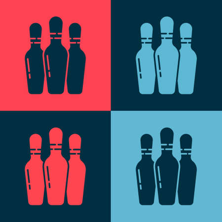 Pop art Bowling pin icon isolated on color background. Vector Illustrationのイラスト素材