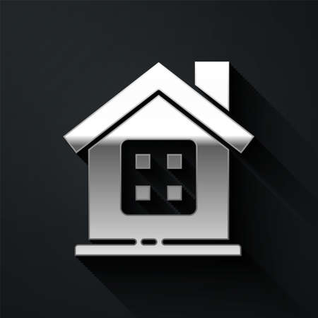 Silver House icon isolated on black background. Home symbol. Long shadow style. Vector Illustrationのイラスト素材