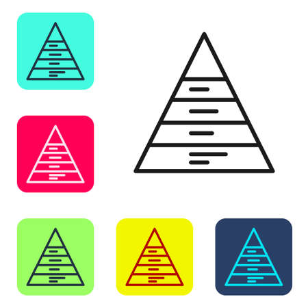 Black line Business pyramid chart infographics icon isolated on white background. Pyramidal stages graph elements. Set icons in color square buttons. Vectorのイラスト素材