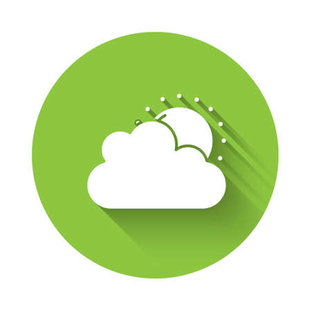 White Sun and cloud weather icon isolated with long shadow. Green circle button. Vectorのイラスト素材