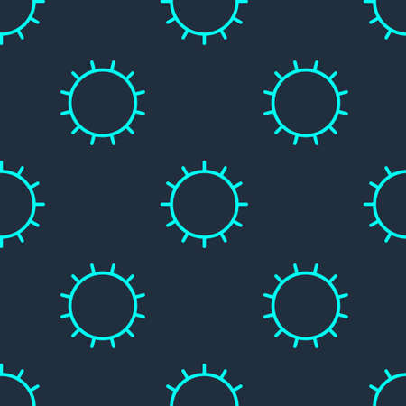 Green line Sun icon isolated seamless pattern on blue background. Summer symbol. Good sunny day....