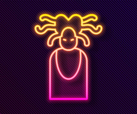 Glowing neon line Medusa Gorgon head with snakes greek icon isolated on black background. Vectorのイラスト素材