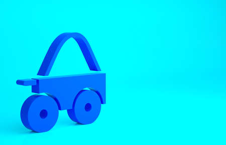 Blue Wooden four-wheel cart with hay icon isolated on blue background. Minimalism concept. 3d illustration 3D renderの写真素材
