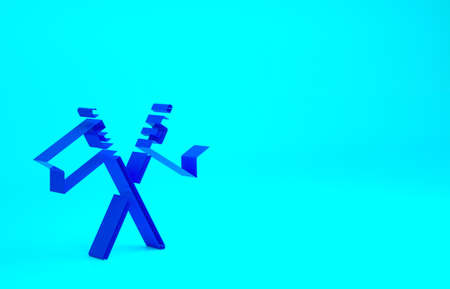 Blue Crossed medieval flag icon isolated on blue background. Country, state, or territory ruled by a king or queen. Minimalism concept. 3d illustration 3D renderの写真素材