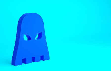 Blue Executioner mask icon isolated on blue background. Hangman, torturer, executor, tormentor, butcher, headsman icon. Minimalism concept. 3d illustration 3D renderの写真素材