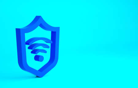 Shield with WiFi wireless internet network symbol icon isolated on blue background. Protection safety concept. Minimalism concept. 3d illustration 3D renderの写真素材