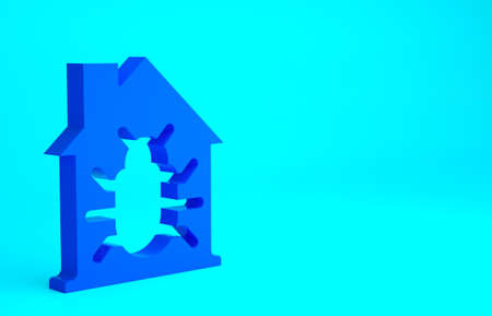 Blue House system bug concept icon isolated on blue background. Code bug concept. Bug in the system. Bug searching. Minimalism concept. 3d illustration 3D renderの写真素材