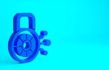 Blue Cyber security icon isolated on blue background. Closed padlock on digital circuit board....