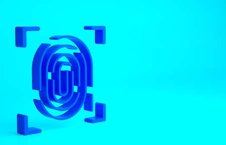 Blue Fingerprint icon isolated on blue background. ID app icon. Identification sign. Touch id. Minimalism concept. 3d illustration 3D renderの写真素材