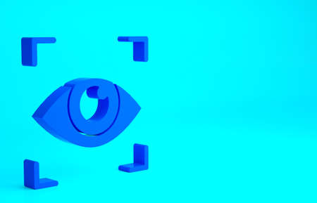 Blue Eye scan icon isolated on blue background. Scanning eye. Security check symbol. Cyber eye sign. Minimalism concept. 3d illustration 3D renderの写真素材