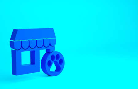 Blue Veterinary medicine hospital, clinic or pet shop for animals icon isolated on blue background. Vet or veterinarian clinic. Minimalism concept. 3d illustration 3D renderの写真素材