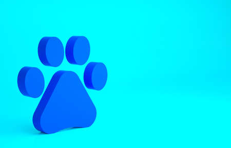 Blue Paw print icon isolated on blue background. Dog or cat paw print. Animal track. Minimalism concept. 3d illustration 3D renderの写真素材