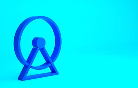 Blue Hamster wheel icon isolated on blue background. Wheel for rodents. Pet shop. Minimalism concept. 3d illustration 3D renderの写真素材