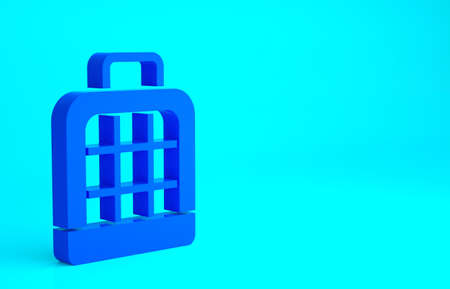 Blue Pet carry case icon isolated on blue background. Carrier for animals, dog and cat. Container for animals. Animal transport box. Minimalism concept. 3d illustration 3D renderの写真素材