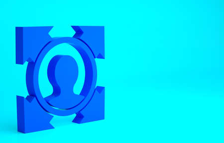 Blue Head hunting icon isolated on blue background. Business target or Employment sign. Human resource and recruitment for business. Minimalism concept. 3d illustration 3D renderの写真素材