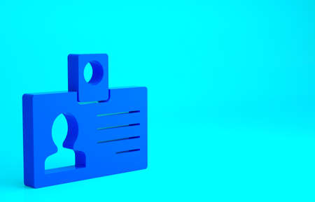 Blue Identification badge icon isolated on blue background. It can be used for presentation, identity of the company, advertising. Minimalism concept. 3d illustration 3D renderの写真素材