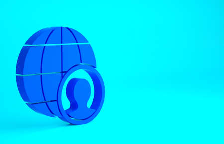 Blue Globe and people icon isolated on blue background. Global business symbol. Social network icon. Minimalism concept. 3d illustration 3D renderの写真素材