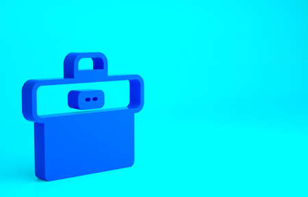 Blue Briefcase icon isolated on blue background. Business case sign. Business portfolio. Minimalism concept. 3d illustration 3D renderの写真素材