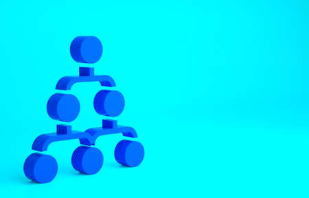 Blue Business hierarchy organogram chart infographics icon isolated on blue background. Corporate organizational structure graphic elements. Minimalism concept. 3d illustration 3D renderの写真素材