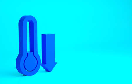 Blue Meteorology thermometer measuring icon isolated on blue background. Thermometer equipment showing hot or cold weather. Minimalism concept. 3d illustration 3D renderの写真素材