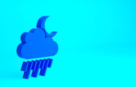 Blue Cloud with rain and moon icon isolated on blue background. Rain cloud precipitation with rain drops. Minimalism concept. 3d illustration 3D renderの写真素材