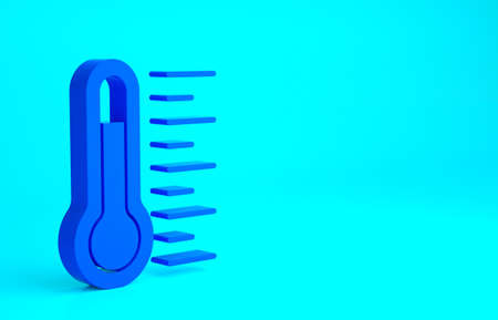 Blue Meteorology thermometer measuring icon isolated on blue background. Thermometer equipment...