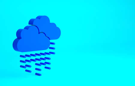 Blue Cloud with rain icon isolated on blue background. Rain cloud precipitation with rain drops. Minimalism concept. 3d illustration 3D renderの写真素材