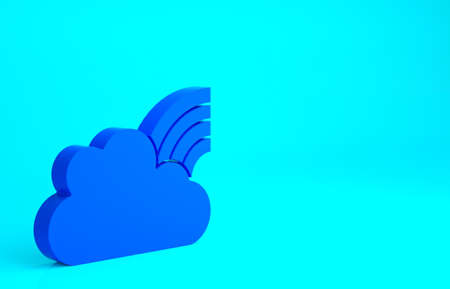 Blue Rainbow with clouds icon isolated on blue background. Minimalism concept. 3d illustration 3D renderの写真素材