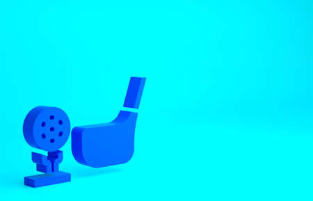 Blue Golf flag and golf ball on tee icon isolated on blue background. Golf equipment or accessory. Minimalism concept. 3d illustration 3D renderの写真素材