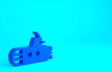 Blue Submarine icon isolated on blue background. Military ship. Minimalism concept. 3d illustration 3D renderの写真素材