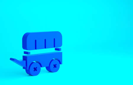Blue Wild west covered wagon icon isolated on blue background. Minimalism concept. 3d illustration 3D renderの写真素材