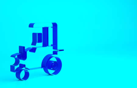 Blue Tractor icon isolated on blue background. Minimalism concept. 3d illustration 3D renderの写真素材