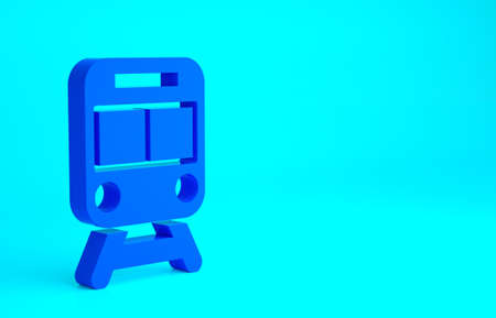 Blue Train and railway icon isolated on blue background. Public transportation symbol. Subway train transport. Metro underground. Minimalism concept. 3d illustration 3D renderの写真素材