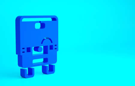 Blue Bus icon isolated on blue background. Transportation concept. Bus tour transport sign. Tourism or public vehicle symbol. Minimalism concept. 3d illustration 3D renderの写真素材